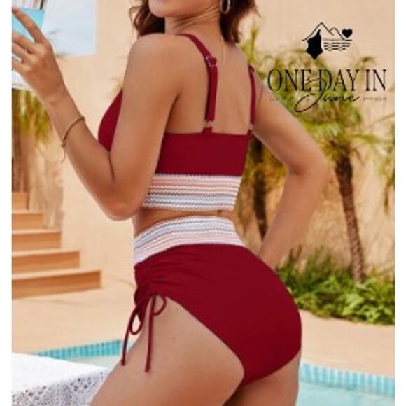 Blooming Jelly Embroidered Band Ruched Tie Side Bikini Swimsuit Size L - Picture 2 of 7